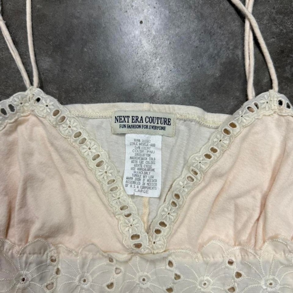 Vintage Next Era Couture Peach Pink Cute Flower Lace Baby Doll Cami Size L - Picture 3 of 3